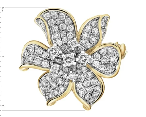 Broszka z żółtego złota z brylantami - kwiat - 1,00 ct - próba 585