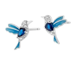 Kolczyki srebrne z cyrkoniami i emalią - kolibry