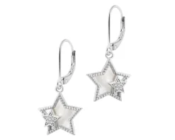 Kolczyki srebrne z cyrkoniami i masą perłową - gwiazdy