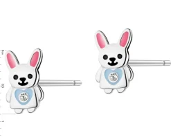 Kolczyki srebrne z cyrkoniami i emalią - króliki