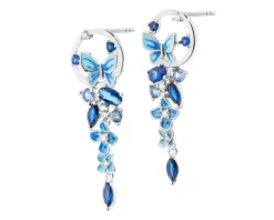 Kolczyki srebrne z cyrkoniami i emalią - motyle kwiaty