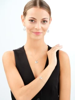 Kolczyki srebrne z cyrkoniami i  masą perłową - Księżyce, gwiazdy