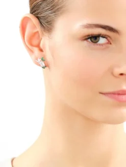 Kolczyki srebrne z cyrkoniami - liście, kolibry