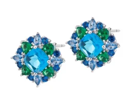 Kolczyki srebrne z cyrkoniami i szlifowanym szkłem