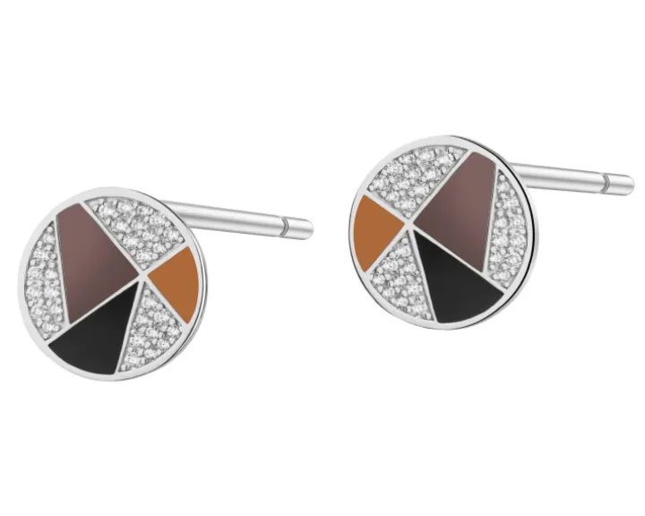 Kolczyki srebrne z cyrkoniami i emalią - koła