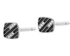 Kolczyki srebrne z cyrkoniami i emalią - kwadraty