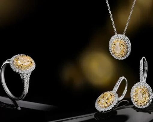 Kolczyki z białego i żółtego złota z diamentami - VS2/Fancy Light Yellow - 2,70 ct - próba 750