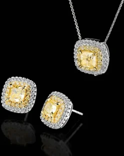 Kolczyki z białego i żółtego złota z diamentami - VS1-VS2/Fancy Light Yellow - 2,61 ct - próba 750