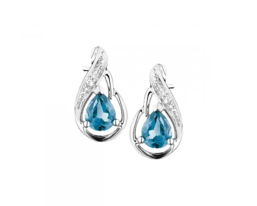 Kolczyki z białego złota z diamentami i topazami London Blue - próba 375
