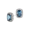 Kolczyki z białego złota z diamentami i topazami London Blue - próba 585