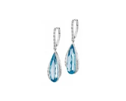 Kolczyki z białego złota z diamentami - kwiaty - 0,006 ct - próba 585