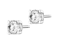 Kolczyki z białego złota z brylantami - serca - 0,01 ct - próba 585