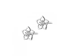 Kolczyki z białego złota z diamentami - kwiaty - 0,006 ct - próba 375
