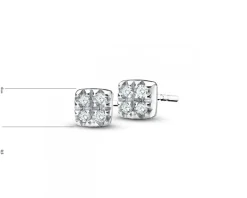 Kolczyki z białego złota z diamentami - kwadraty - 0,02 ct - próba 585