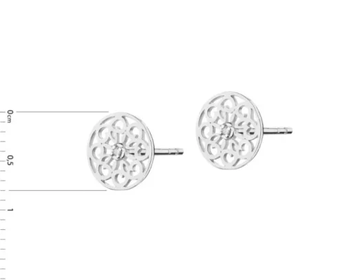 Kolczyki z białego złota z diamentami - rozety - 0,01 ct - próba 375