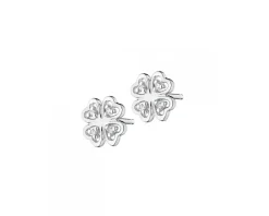 Kolczyki z białego złota z diamentami - koniczyny - 0,02 ct - próba 375