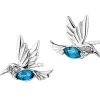 Kolczyki z białego złota z diamentami i topazami London Blue – kolibry - próba 375