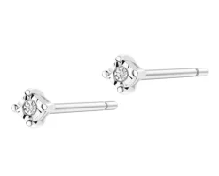 Kolczyki z białego złota z diamentami - 0,008 ct - próba 375