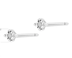 Kolczyki z białego złota z diamentami - 0,008 ct - próba 375