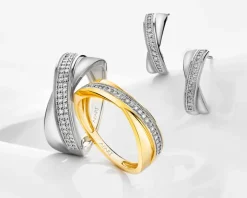 Kolczyki z białego złota z diamentami - 0,08 ct - próba 585