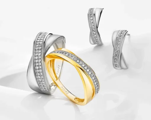 Kolczyki z białego złota z diamentami - 0,08 ct - próba 585