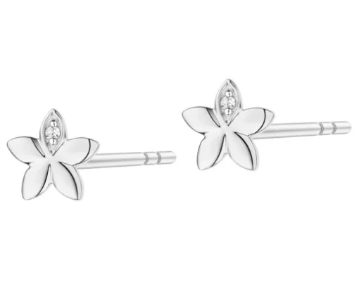Kolczyki z białego złota z diamentami - kwiaty - 0,008 ct - próba 375