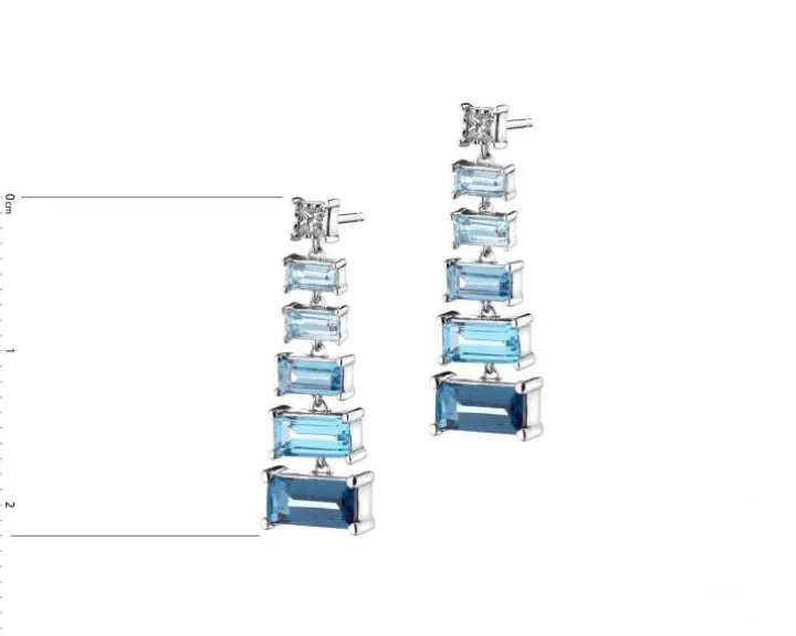 Kolczyki z białego złota z diamentami i topazami - próba 585