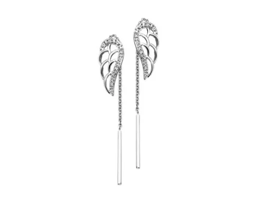 Kolczyki z białego złota z diamentami - skrzydła - 0,02 ct - próba 585