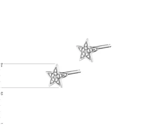 Kolczyki z białego złota z diamentami - gwiazdy - 0,006 ct - próba 585