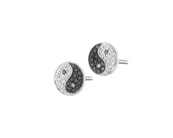 Kolczyki z białego złota z diamentami - yin yang - 0,16 ct - próba 585