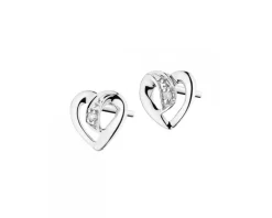 Kolczyki z białego złota z diamentami - serca - 0,005 ct - próba 375