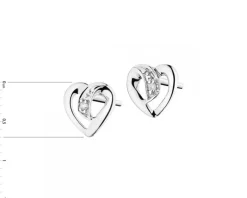 Kolczyki z białego złota z diamentami - serca - 0,005 ct - próba 375