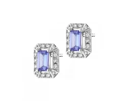 Kolczyki z białego złota z brylantami i tanzanitami - próba 585