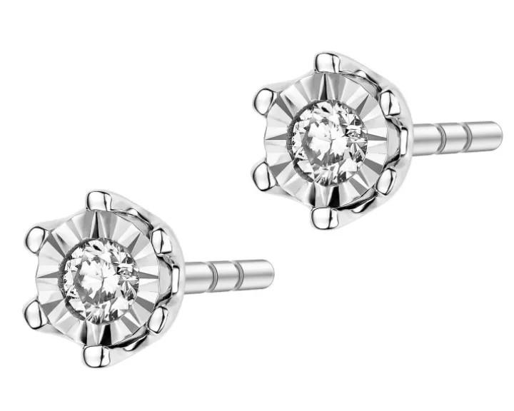 Kolczyki z białego złota z brylantami - 0,05 ct - próba 585