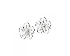 Kolczyki z białego złota z diamentami - kwiaty - 0,01 ct - próba 585