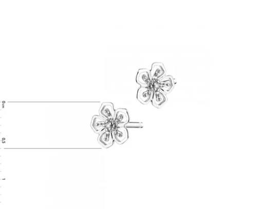 Kolczyki z białego złota z diamentami - kwiaty - 0,01 ct - próba 585