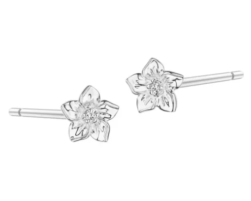 Kolczyki z białego złota z diamentami - kwiaty - 0,008 ct - próba 375