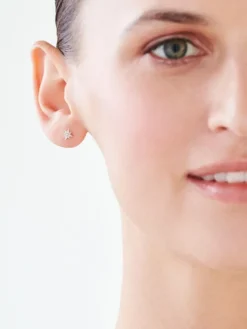 Kolczyki z białego złota z diamentami - gwiazdy - 0,006 ct - próba 375