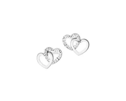 Kolczyki z białego złota z diamentami - serca - 0,006 ct - próba 585