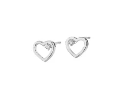 Kolczyki z białego złota z brylantami - serca - 0,01 ct - próba 375