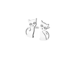 Kolczyki z białego złota z diamentami - koty - 0,008 ct - próba 375