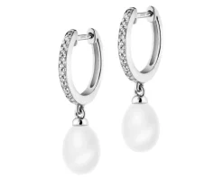 Kolczyki z białego złota z brylantami - 0,05 ct - próba 375