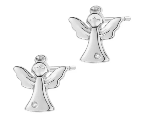 Kolczyki z białego złota z diamentami- aniołki - 0,004 ct - próba 375