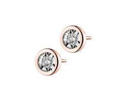 Kolczyki z różowego i białego złota z brylantami - 0,10 ct - próba 585