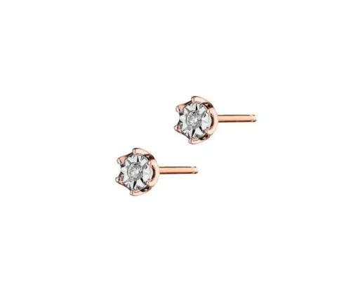 Kolczyki z różowego i białego złota z brylantami - 0,02 ct - próba 375
