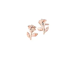 Kolczyki z różowego złota z diamentami - róże - 0,006 ct - próba 375