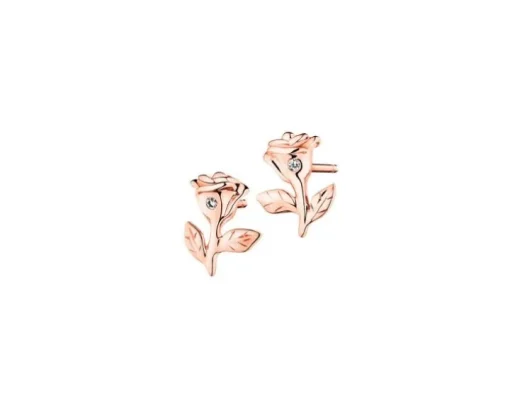 Kolczyki z różowego złota z diamentami - róże - 0,006 ct - próba 375