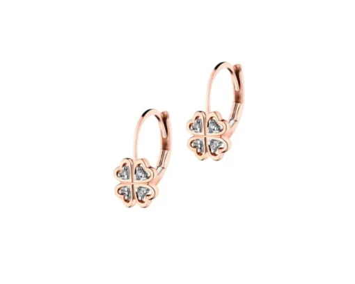 Kolczyki z różowego złota z diamentami – koniczyny - 0,02 ct - próba 585