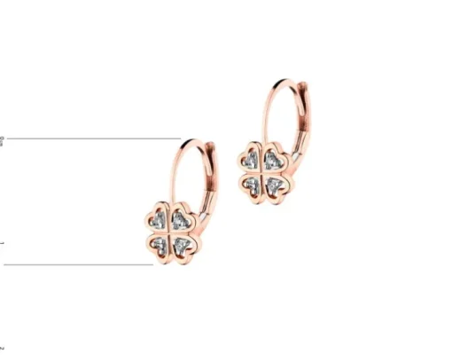 Kolczyki z różowego złota z diamentami – koniczyny - 0,02 ct - próba 585