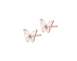 Kolczyki z różowego złota z diamentami - motyle - 0,005 ct - próba 375